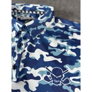 Tattoo Golf Polo Shirt Men XL Blue/Gray Camo Polyester Stretch S/S Pullover